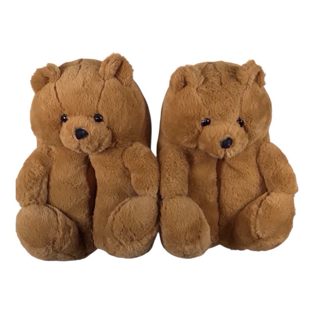 Plush Brown Teddy Bear Slippers